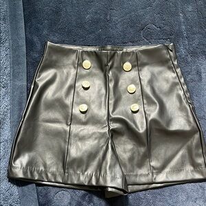 Ci Sono Black Faux Leather Shorts with Gold Accents